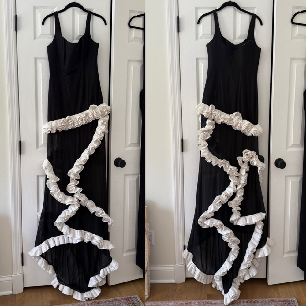NBD Wisteria Black Maxi Dress with White Ruffle Trim - Picture 6 of 8